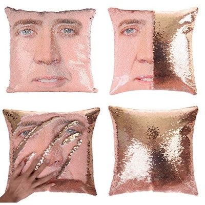 Nicolas Cage Sequin Pillow