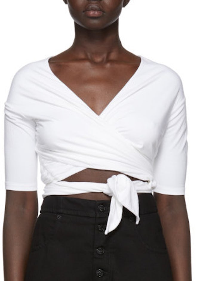 White Stretch Jersey Double Layer Wrap T-Shirt
