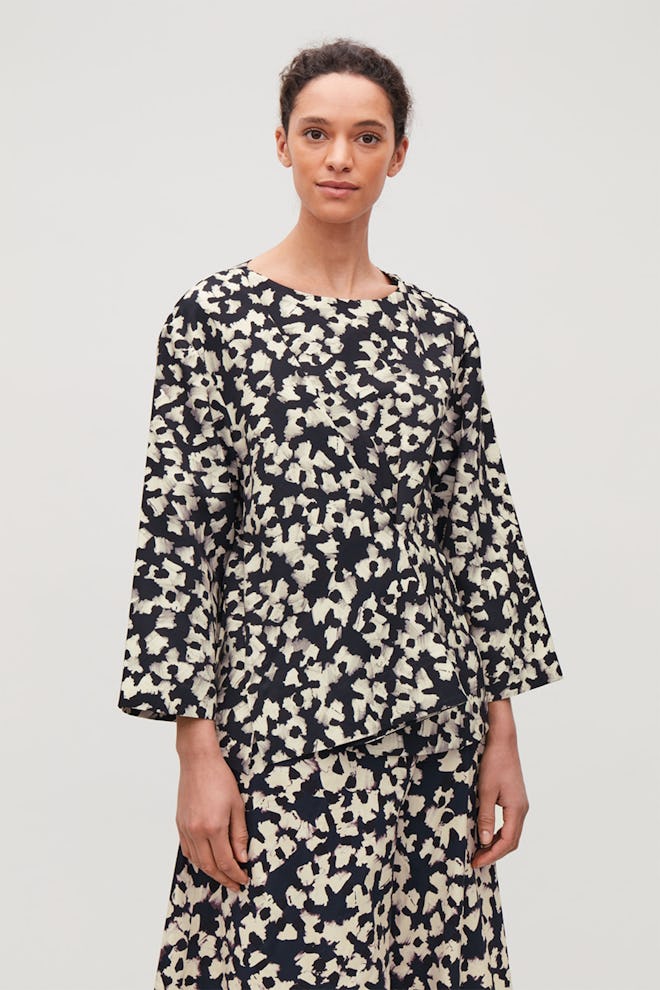 Pleated Abstract-Print Blouse