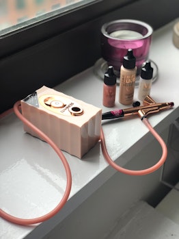 The Luminess Silk Air airbrush makeup kit comes with a compressor and stylus, an AC adaptor, and com...