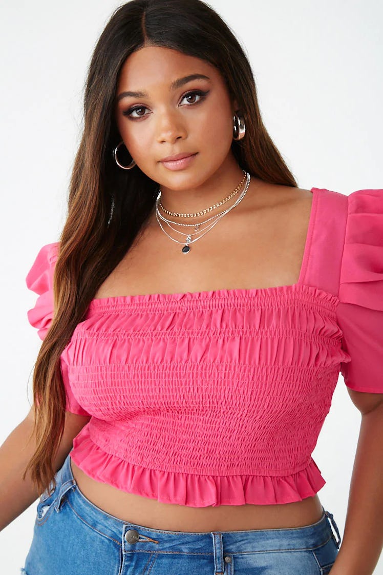 Plus Size Puff-Sleeve Crop Top