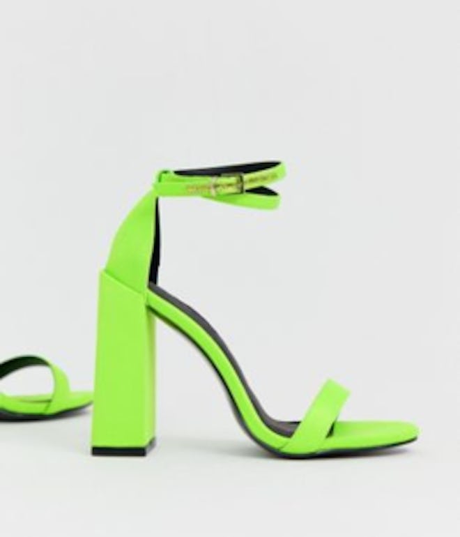 Highlight Barely There Block Heeled Sandals In Neon Green