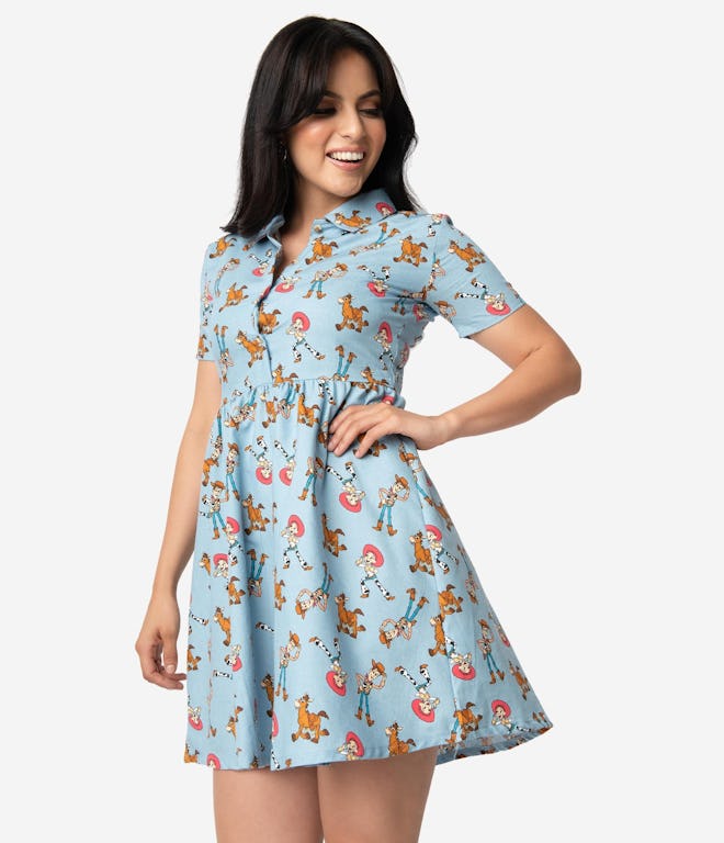Cakeworthy Chambray Woodys Roundup Character Print Fit & Flare Dress