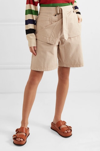 Belted Cotton-Drill Shorts