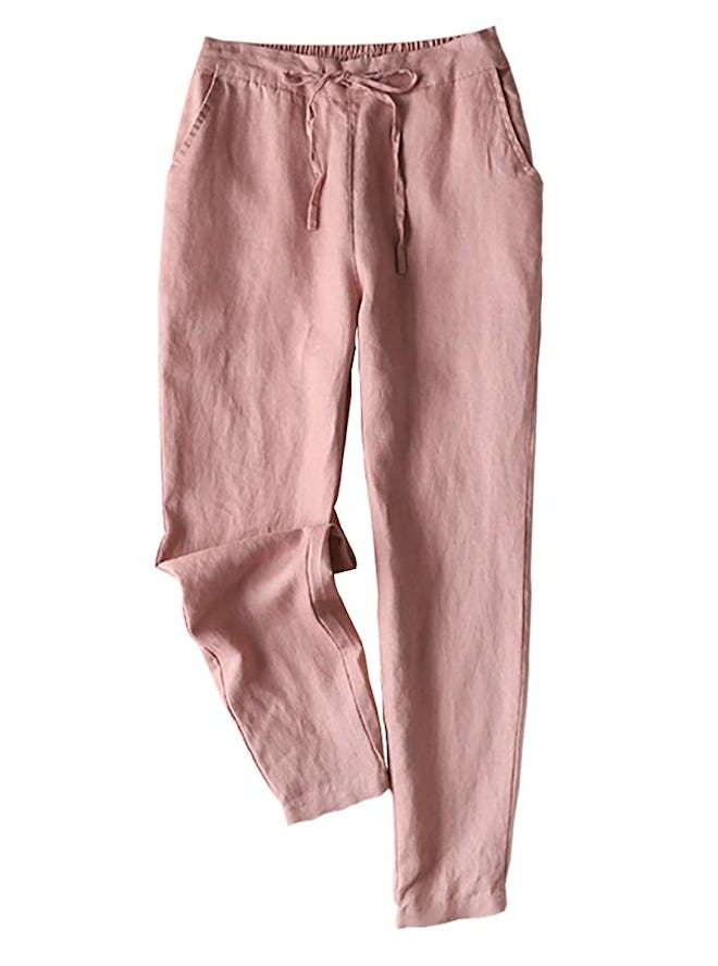Yimoon Tapered Drawstring Cropped Linen Pants