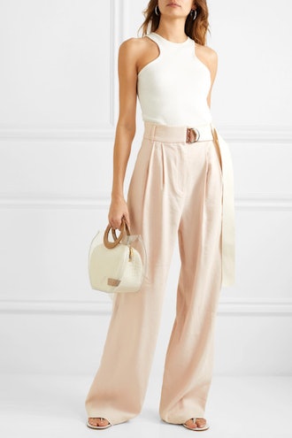 Bianca Belted Linen Blend Wide-Leg Pants 