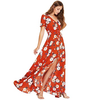 Milumia Women Floral Print Button Up Maxi Dress