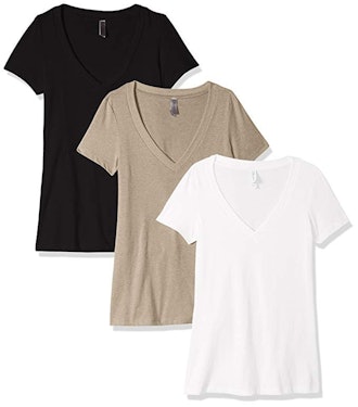 Clementine Apparel Women's Petite Plus Deep V Neck Tee (3-Pack)