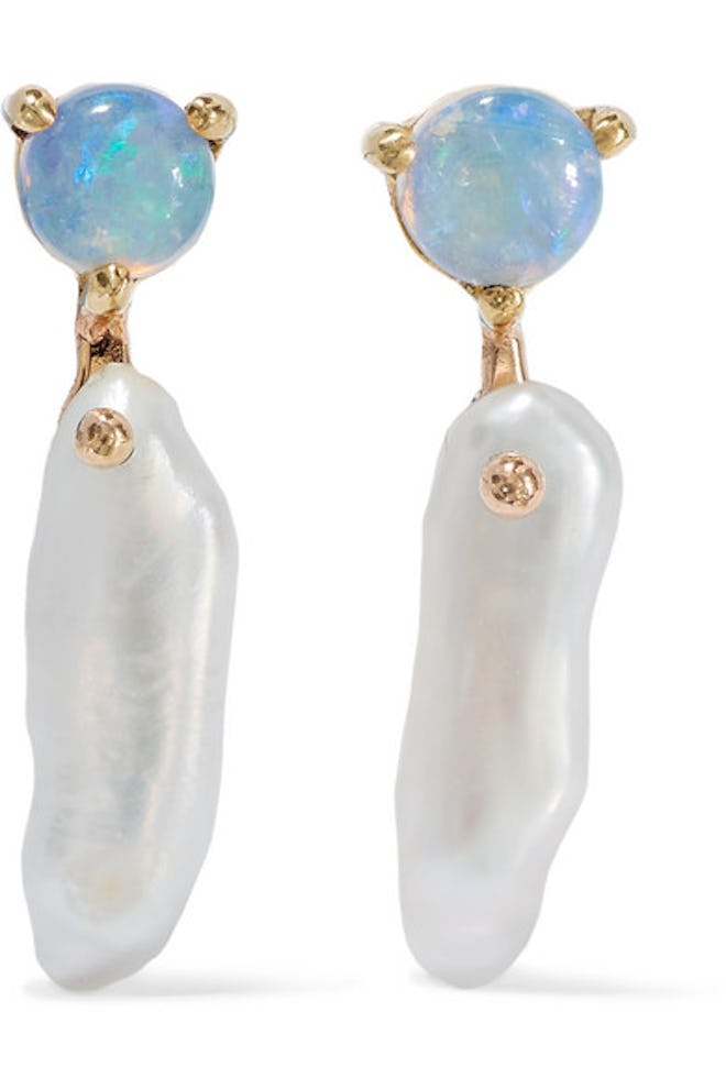 WWAKE NET SUSTAIN Gold, Pearl and Opal earrings