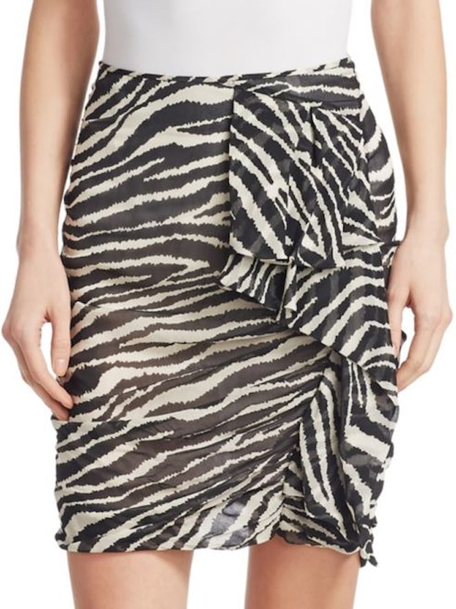 Gerene Zebra Print Ruched Mini Skirt