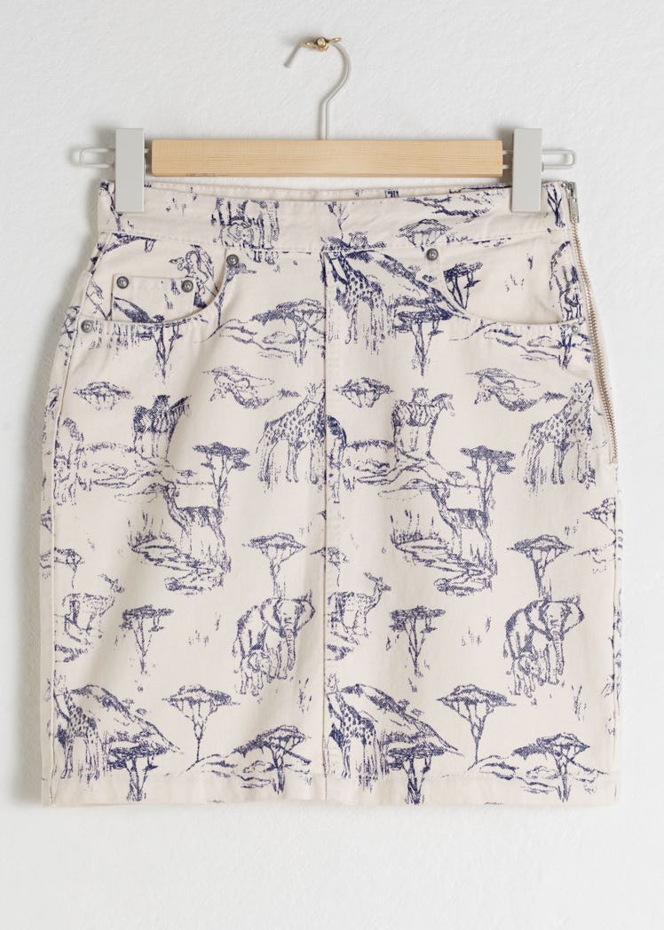 Safari Print Denim Mini Skirt