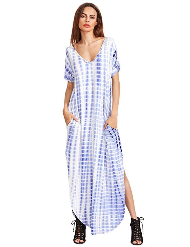 MAKEMECHIC Casual Short Sleeve Tie Dye Maxi Dress