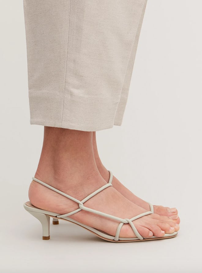 Strappy Leather Kitten-Heel Sandals