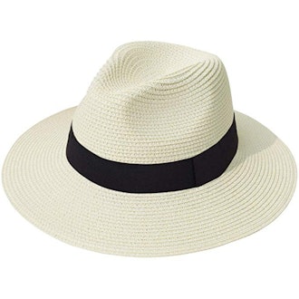 Lanzom Wide Brim Straw Panama Roll Up Hat