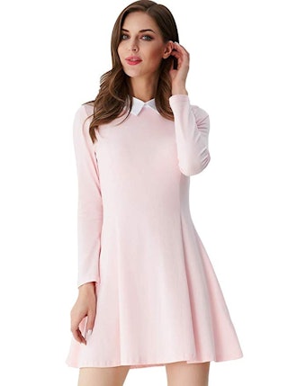 Aphratti Women's Long Sleeve Casual Peter Pan Collar Fit and Flare Skater Dress