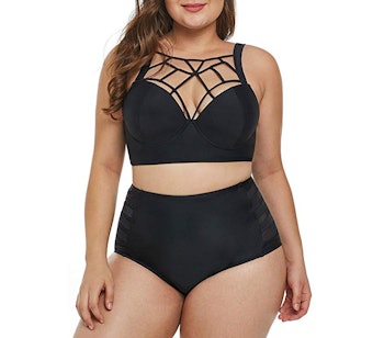 Dearlove Women's Plus Size Strappy High Waist Bikini Swimsuit