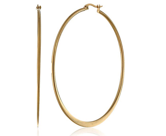 Amazon Essentials Plated Stainless Steel Flattened Hoop Earrings