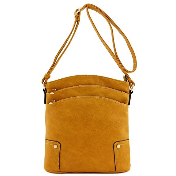 Alyssa Triple Zip Pocket Large Crossbody Bag