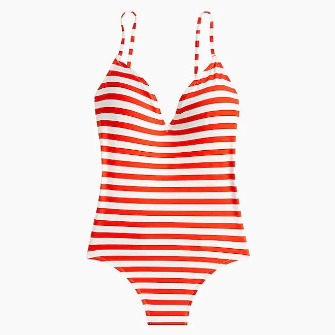 Lace-Up Open-Back One-Piece Swimsuit In Classic Stripe