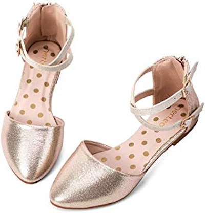 Girls' Pretty Glitter Ankle Strap Ballet Flats