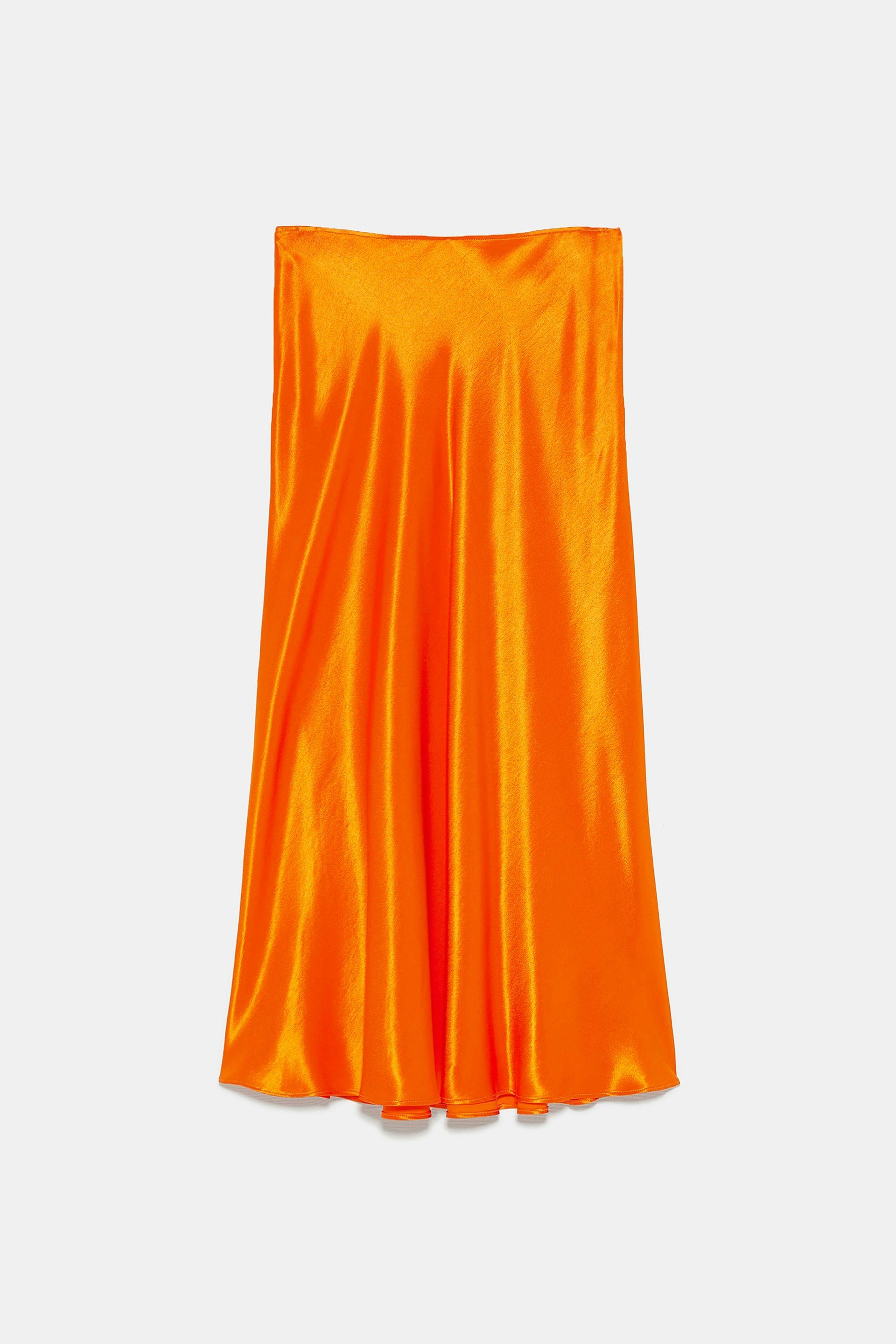 zara orange satin skirt