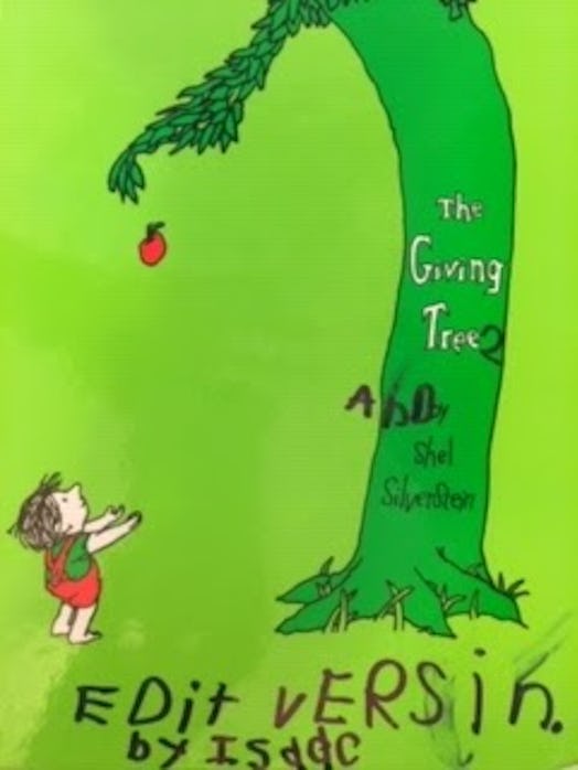 The cover of The Giving Tree with "edit version by Isaac" written on the bottom 