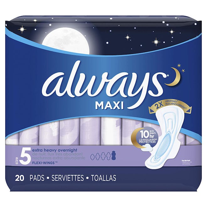 Always Maxi Overnight Pads with Wings, Super Absorbency, Unscented, 20 Count (2 pack)