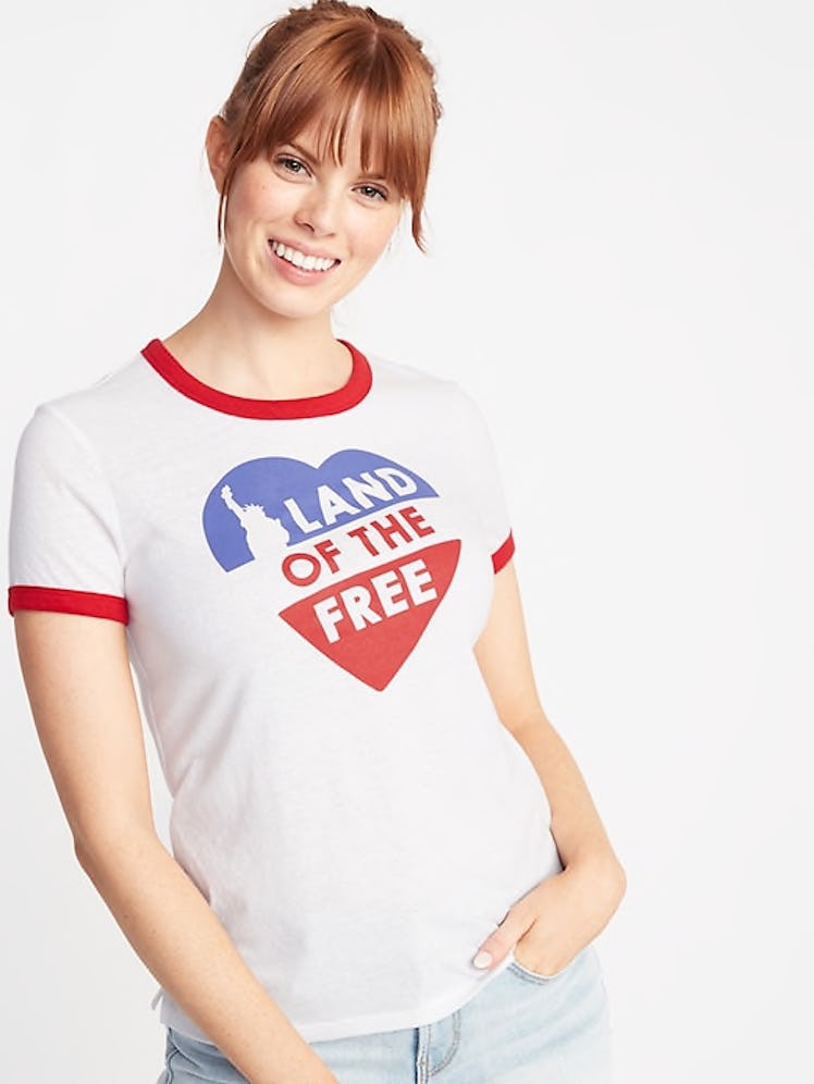 "Land of the Free" Slim-Fit Graphic Ringer Tee 