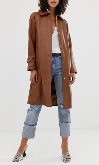 Leather Look Trench Coat
