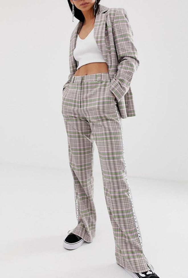 Collusion Double Breasted Check Blazer & Pants With Side Tape