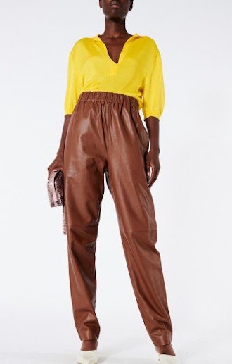 Tissue Leather Pull On Pants