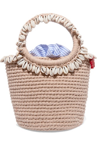 Mizele + Timeless Pearly shell-embellished crocheted cotton tote