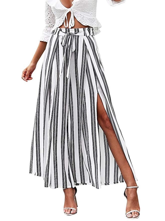  Simplee Women's Striped Split Flowy Wide Leg Pants