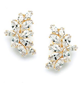 Mariell 14K Gold Plated CZ Clip Earrings