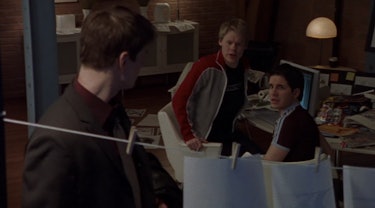 Characters Brian Kinney, Randy Harrison, and Michael Novotny talking together