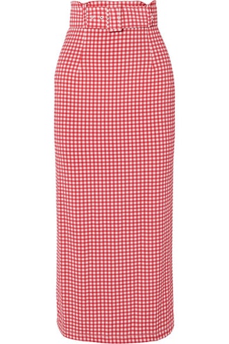 Monica Belted Gingham Stretch-Jersey Midi Skirt