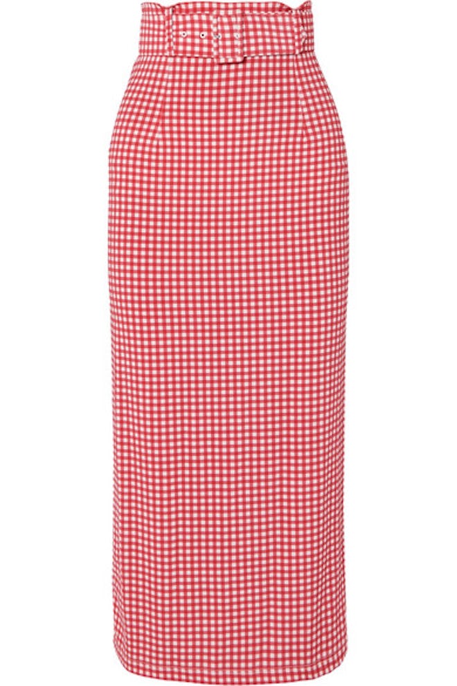 Monica Belted Gingham Stretch-Jersey Midi Skirt