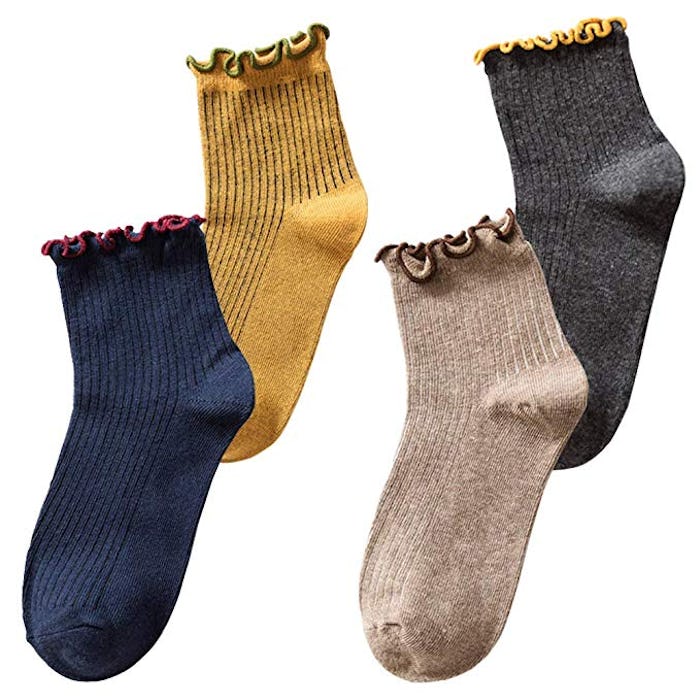Totoci Women's Cute Ruffle Frilly Casual Crew Socks(4-Pack)