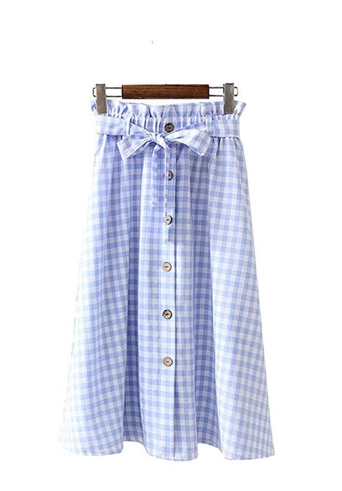 Allonly Women's A-Line High Waisted Button Front Drawstring Pleated Midi Skirt