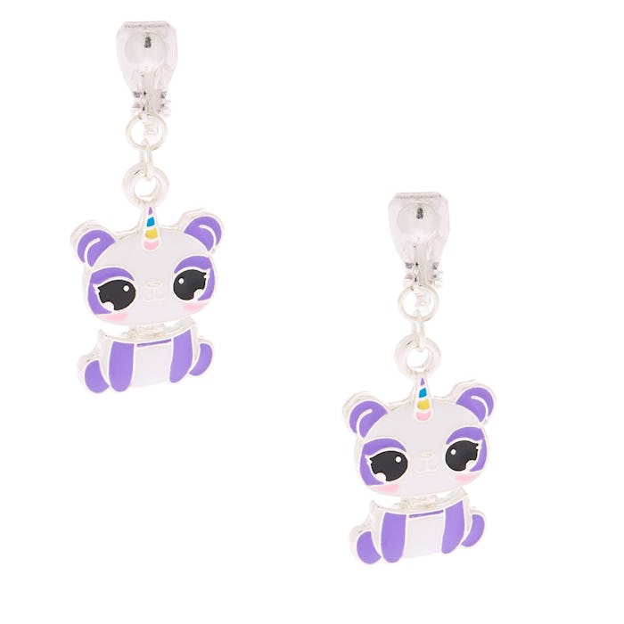 Pandacorn Clip On Drop Earrings - Purple