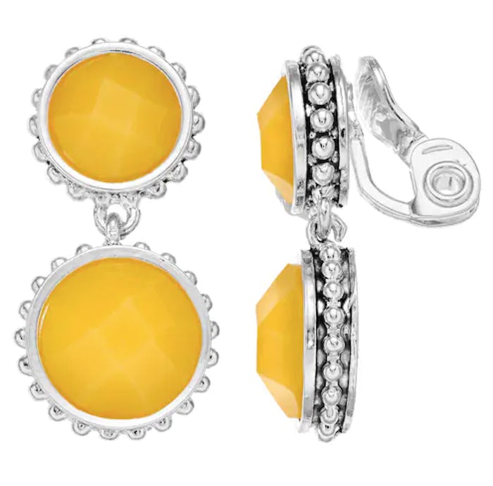  Napier Silver and Yellow Tone Double Circle Drop Earrings