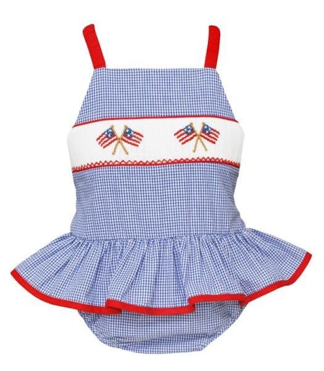  Smocked Patriotic Flags Ruffle Swimsuit
