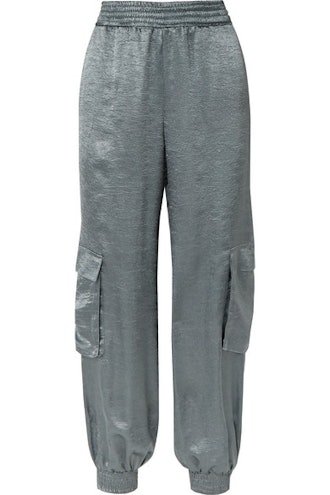 SALLY LAPOINTE Crinkled-satin track pants