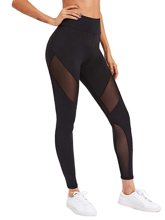 SweatyRocks Women's Stretchy Skinny Sheer Mesh Insert Workout Leggings