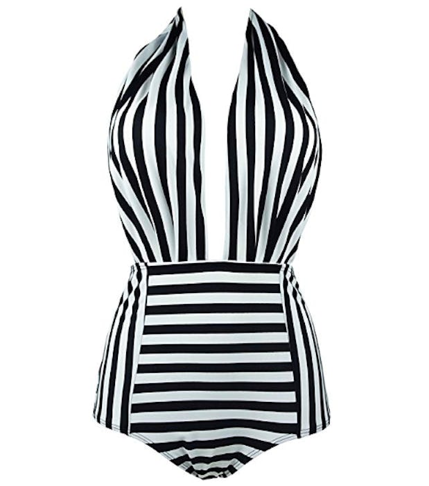 COCOSHIP Retro One Piece Backless Bather Swimsuit 