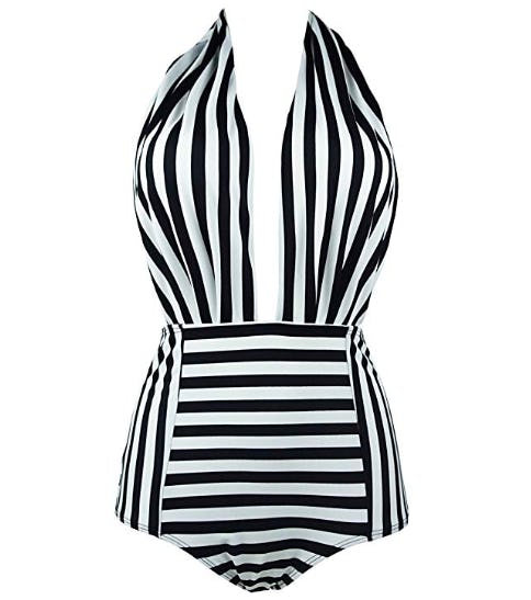 COCOSHIP Retro One Piece Backless Bather Swimsuit 
