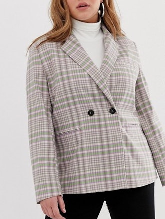 Collusion Double Breasted Check Blazer With Side Tape