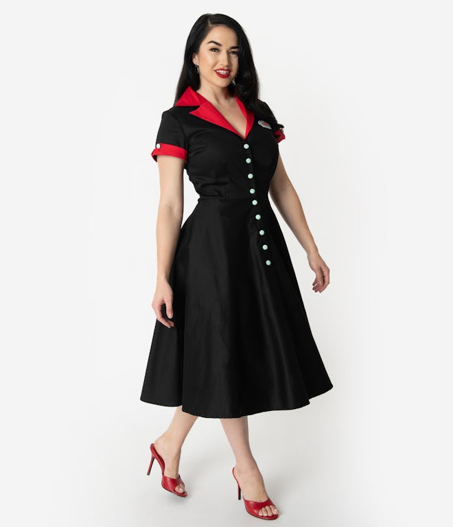1950s Black & Red Fizzy Swing Diner Dress