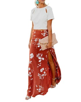 Imily Bela Womens High Waisted Chiffon Flowy Vintage Maxi Skirt