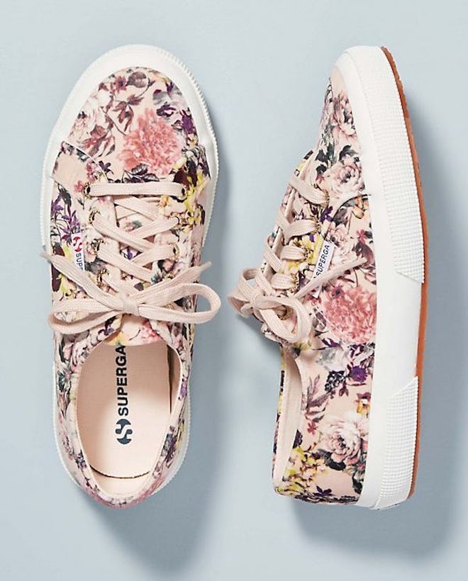 Floral-Printed Velvet Sneakers